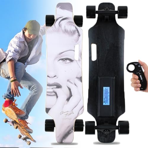 NzEupno Electric Skateboard with Remote, Complete Cruiser Longboard Skateboard for Adults, Commuting E-Longboard Easy Carry Handle Design, 15 KM Range D