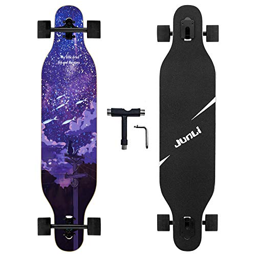 Junli 41 Inch Freeride Skateboard Longboard - Complete Skateboard Cruiser for Cruising, Carving, Free-Style and Downhill Ocean Fish