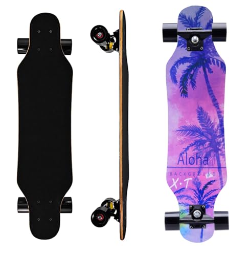 31 Inch Small Longboard Carving Cruising Skateboard for Kids Teens Adults (Coco)