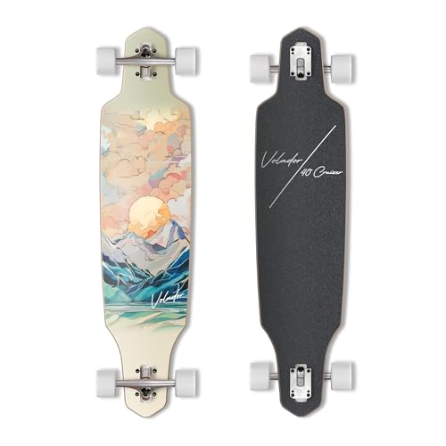 VOLADOR Urban Freeride Pro Longboard Cruiser 40inch | Canadian Maple Wood Deck & Forged Reverse Kingpin Truck | Drop Through Longboard Complete Setup for Urban Commuting (Wonderland)