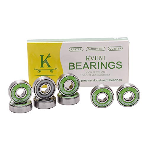 Premium Skateboard Bearings, Pro-Longboard Bearings, High-Speed 608rs-Ball Skate Bearing ABEC – for Skateboard, Quad Skate, Inline Rollerblades, Scooters Wheels and Spinners (Pack of 8) (Green)