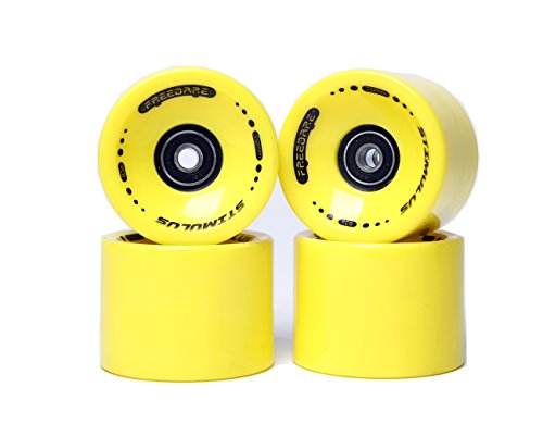 FREEDARE 70mm Longboard Wheels with ABEC-7 Bearings and Spacers(Yellow,Set of 4)