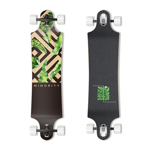 MINORITY Downhill Maple Longboard | 40-inch Drop Trough Deck | Made for Cruising Urban Commuting Ride (Tropical)