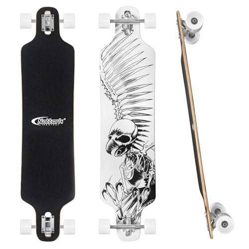 Nattork 42 Inch Cruiser Longboard Skateboard Complete 8 Ply Canadian Hard Maple for Commuting, Carving & Downhill Riding with T-Tool, Made for Adults, Teens and Kids