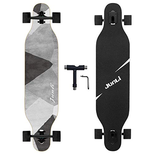 Junli 41 Inch Freeride Skateboard Longboard - Complete Skateboard Cruiser for Cruising, Carving, Free-Style and Downhill Grey Zone