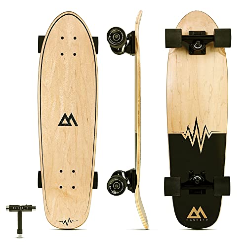 Magneto Mini Cruiser Skateboard - Smooth Ride with Longboard Wheels - Trick-Ready Double Kicktail for Skateboarding - Kids Cruiser Board with Durable 8-Ply Maple Deck - 27.5