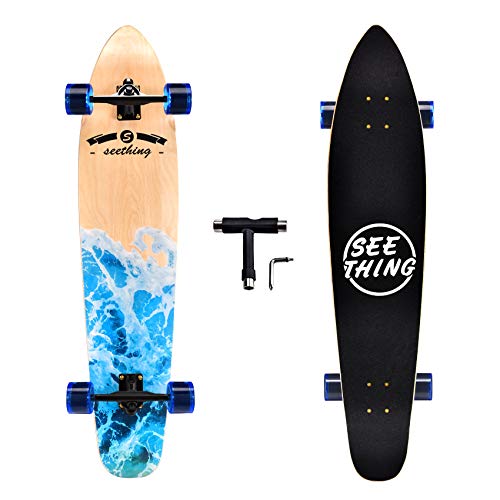 42 Inch Longboard Skateboard Complete Cruiser,The Original Artisan Maple Skateboard Cruiser for Cruising, Carving, Free-Style and Downhill（Sea Wave）