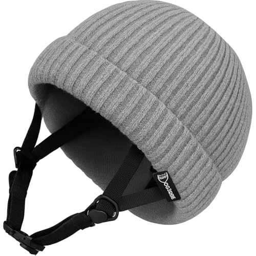 A Vebodi Helmet Beanie – Multi-Sport Low Profile Helmet Hat for Snowboarding, Skiing, E-Bikes, Scooters & More – Waterproof Impact Liner – Adjustable Strap – Unisex – One Size Fits All (Grey)