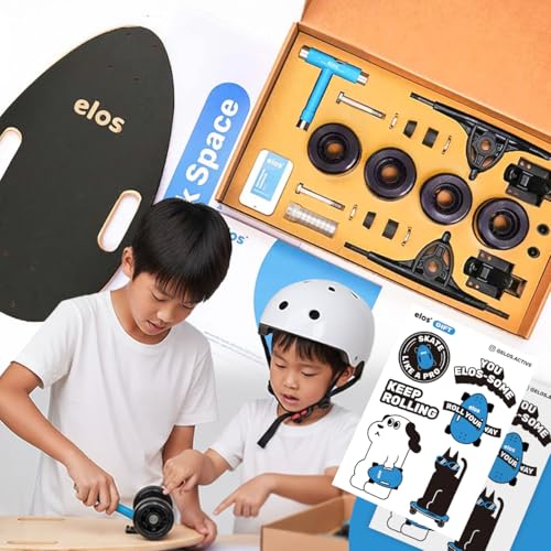 Elos Mini Longboard Cruiser Skateboards - Lightweight, Portable & Durable Wooden Commuter Cruiser Board. for Beginners & Experienced Riders ([Gift Edition] DIY - Charcoal Black)