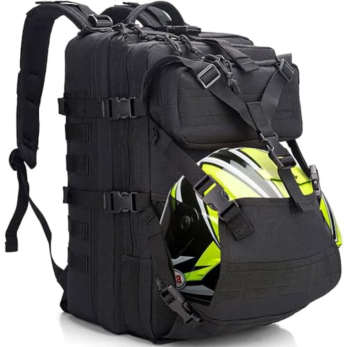 YOUNGOA Men's Motorcycle Helmet Backpack, Black, 20L Capacity, Adjustable Chest Strap, Waterproof, Fit Full-Face Helmets