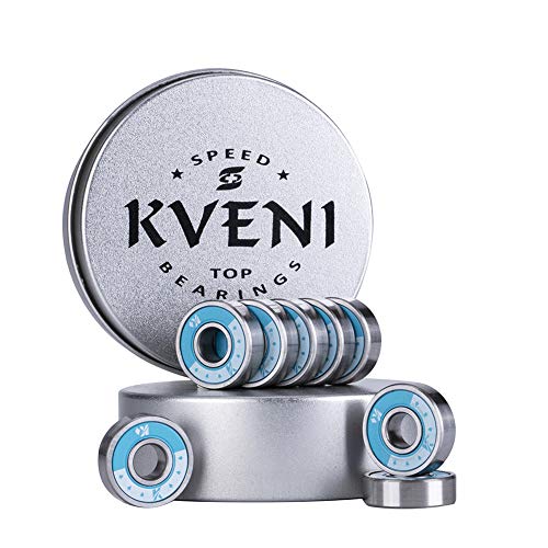 KVENI Ceramic Skateboard Bearings, Premium 608rs Ball Bearing - Pro Longboard Bearings for Quad Skate, Inline Roller Blades, Scooters, Spinners,ABEC, 8 Pack (Blue_1)
