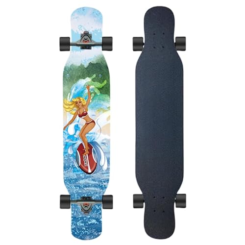 Customizable Patterns Supported， Professional-Grade All-Round Longboard，42-Inch Longboard Skateboard, 8-Layer Maple Deck, ABEC-11 Bearings, PU Wheels, Artistic Design (Surfer, 43in)