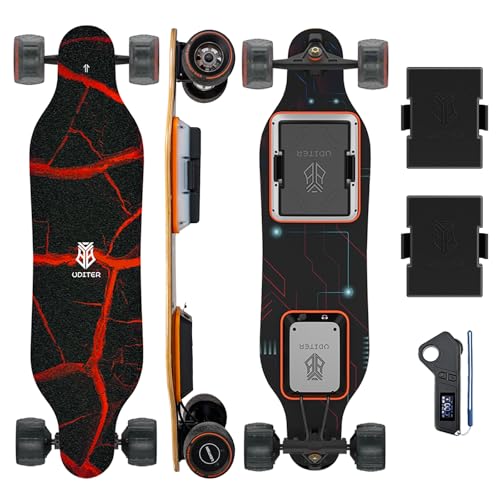 Uditer S3 Electric Skateboards with 2 Battery, Electric Longboard with Remote and 10S2P 42V Swappable Battery/29 Mph Top Speed/2 * 600W Motors /25 Miles Max Range Electric Longboards for Adults
